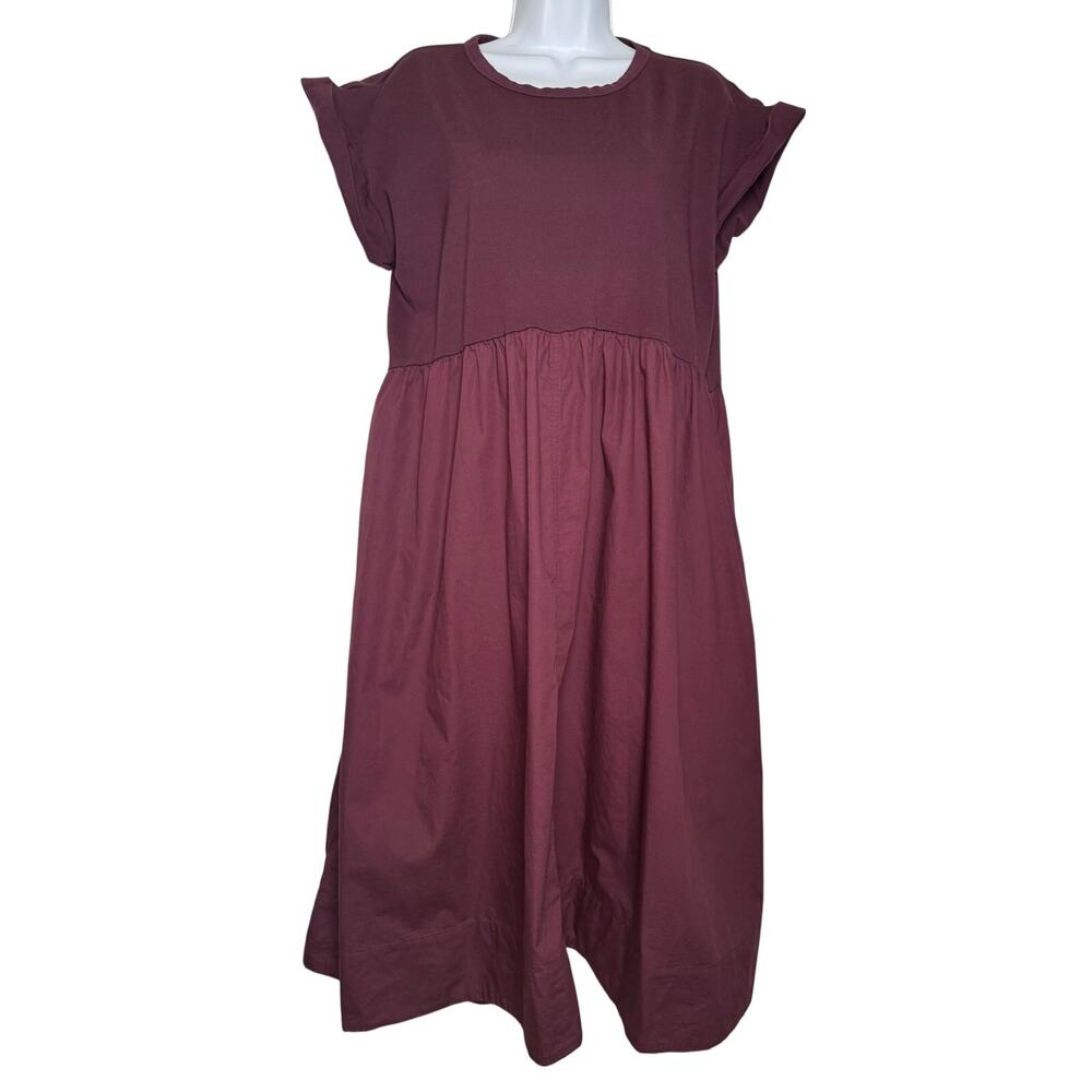 Maye Midi Dress Greta Size MEDIUM Color Wine Deep Purple Short Sleeve Pockets